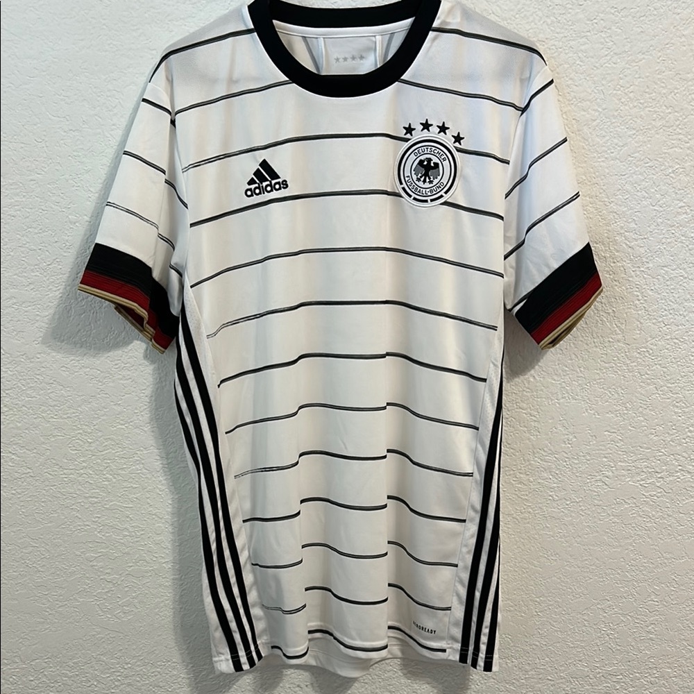 Germany Adidas White and Black Striped Jersey